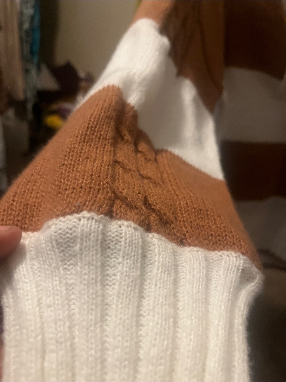 SHEIN White & Brown Striped V-Neck Pullover Sweater - Picture 4 of 6
